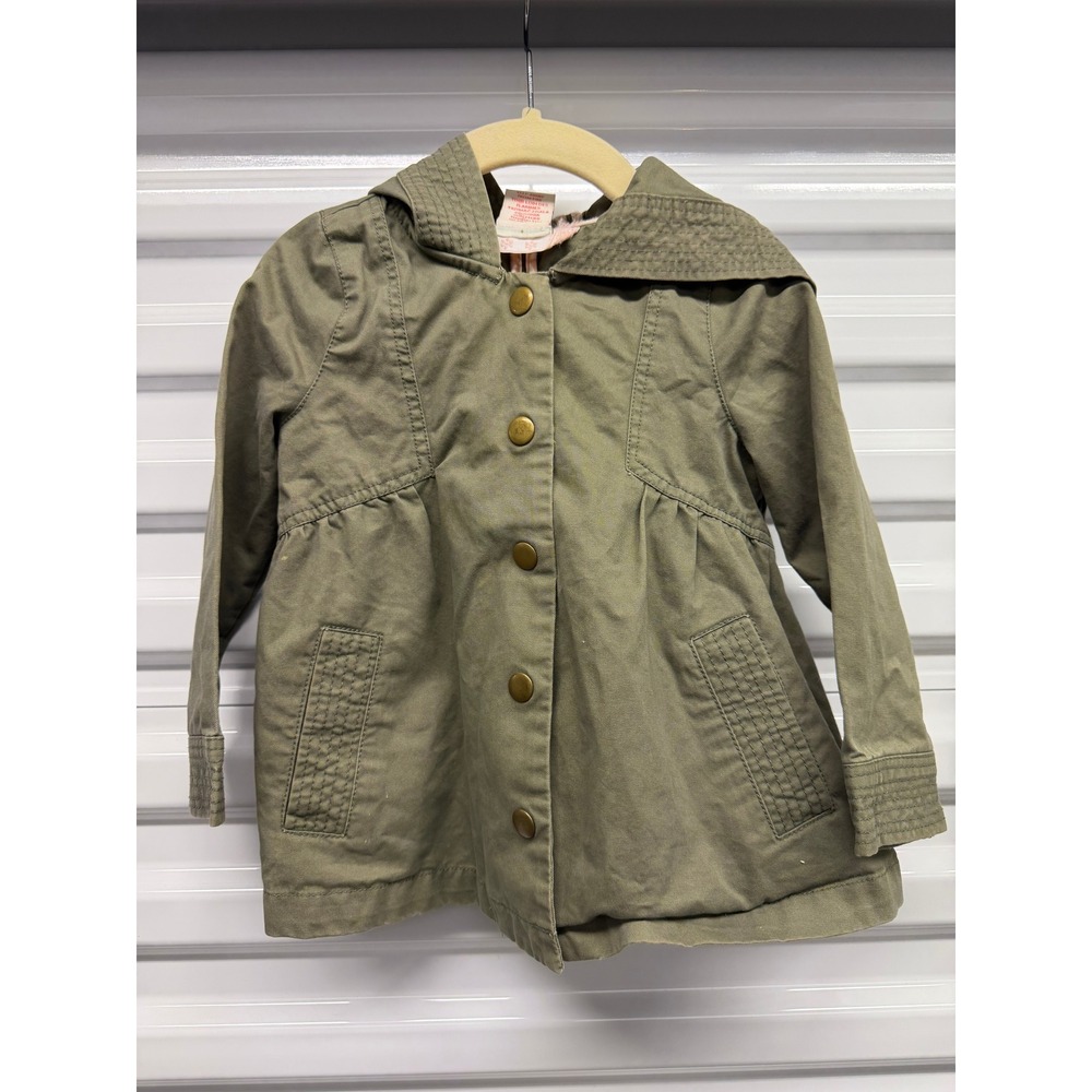 Zara Kids Girls Olive Green Hooded Utility Jacket Peplum Hem 24M
